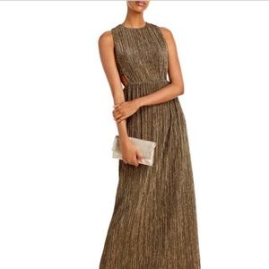 BCBGMAXAZRIA Pleated Metallic Evening Gown